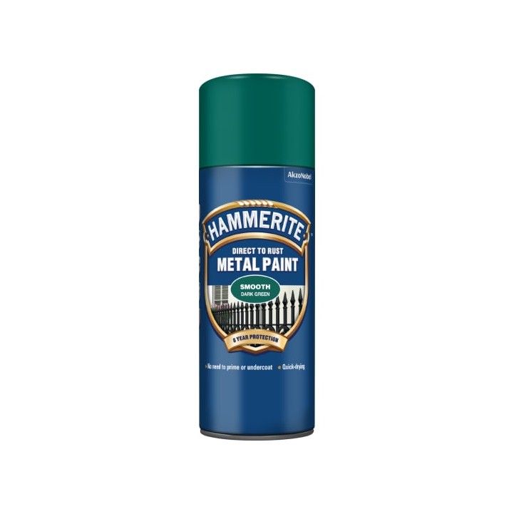 HAMMERITE 400ml AEROSOL SMOOTH DIRECT TO RUST METAL PAINT DARK GREEN 5092821