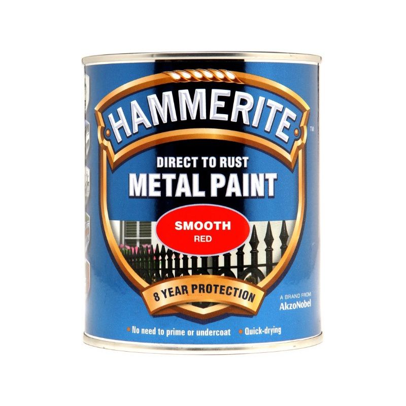 HAMMERITE 750ml SMOOTH FINISH DIRECT TO RUST METAL PAINT RED 5092824