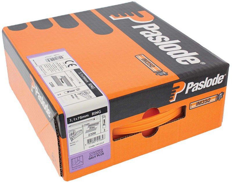PASLODE GALV PLUS RING NAILS & 2 FUEL CELLS FOR IM350 75 x 3.1mm (BOX 2200) 141227