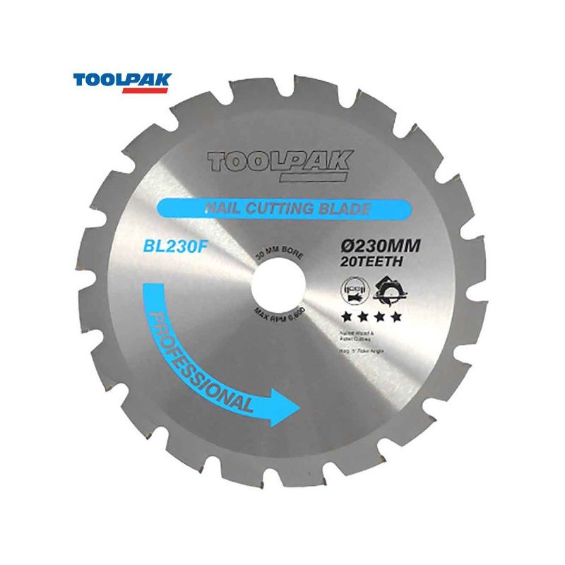 TOOLPAK BL230F 230MM X 30MM X 20T NAILED WOOD TCT SAW BLADE