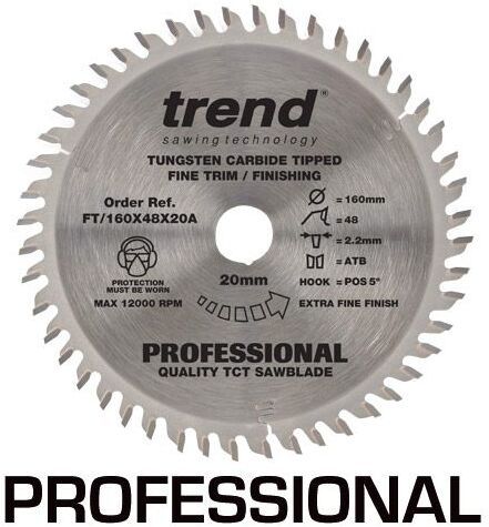 TREND FT/160X48X20A FINE TRIM TCT CIRCULAR SAW BLADE 48T x 20 x 160mm