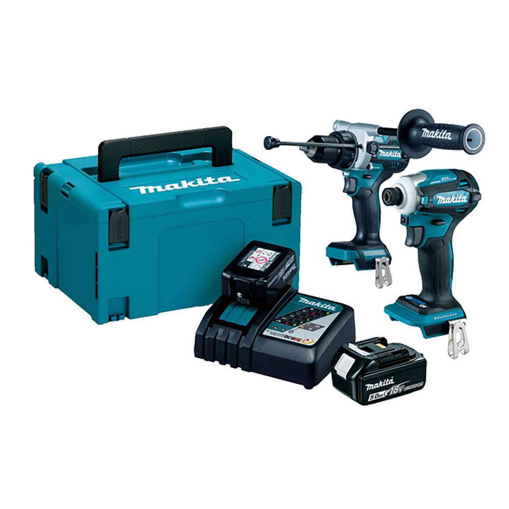 MAKITA DLX2455TJ 18V BRUSHLESS HEAVY DUTY COMBI & IMPACT DRIVER TWIN PACK WITH 2 X 5.0AH LI-ION BATTERIES