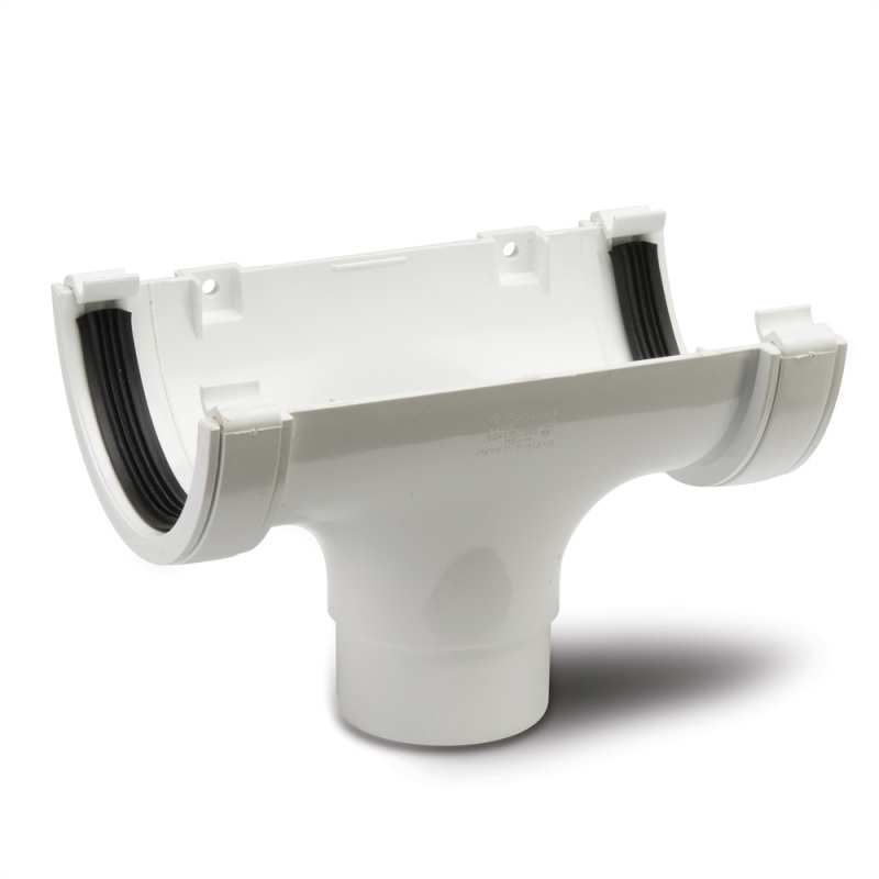 POLYPIPE RAINWATER 112mm HALF ROUND GUTTER RUNNING OUTLET RR105W WHITE