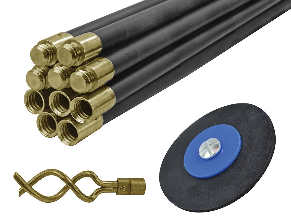 FAITHFULL FAISRSET12 UNIVERSAL DRAIN CLEAN SET 10 RODS PLUNGER & WORM
