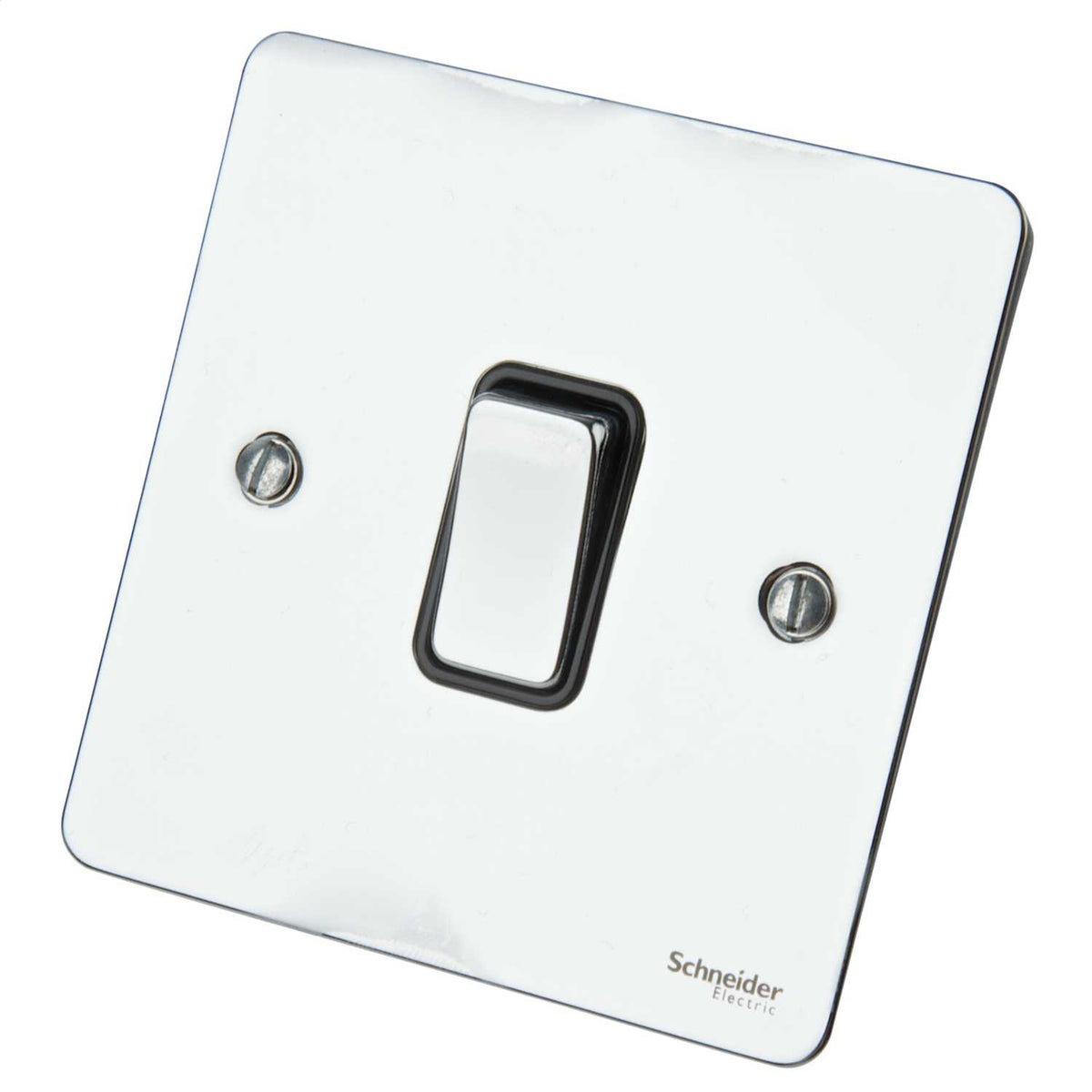 Schneider GET Ultimate Flat Plate 20A DP Switch Black Insert Polished Chrome