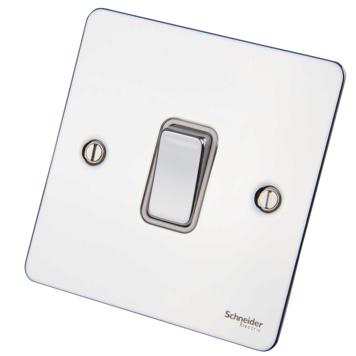 Schneider GET Ultimate Flat Plate 20A DP Switch White Insert Polished Chrome