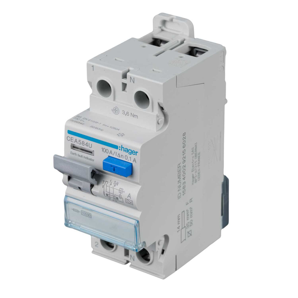 Hager 100A 2 Pole 100mA Type A RCD