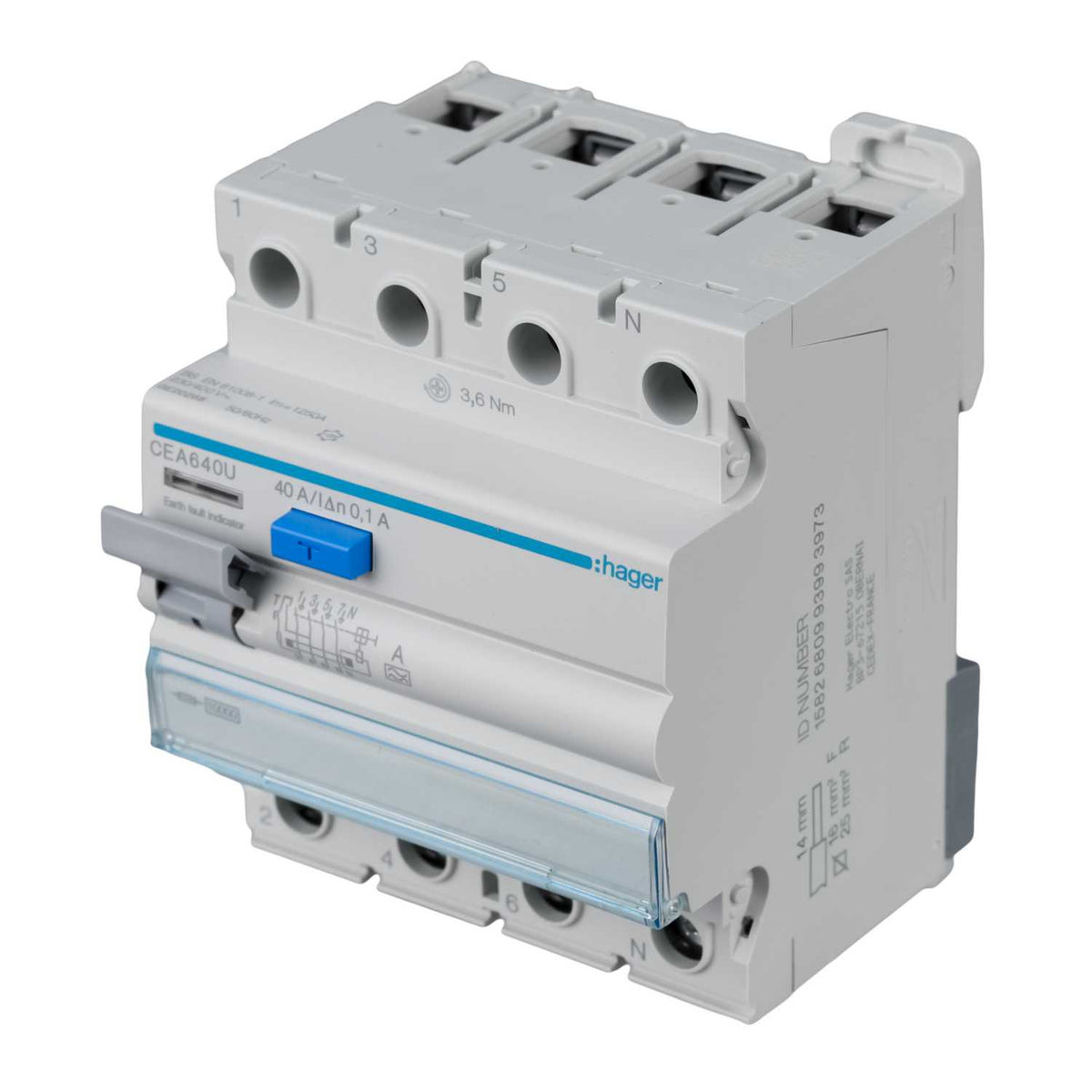 Hager 40A 4 Pole 100mA Type A RCD
