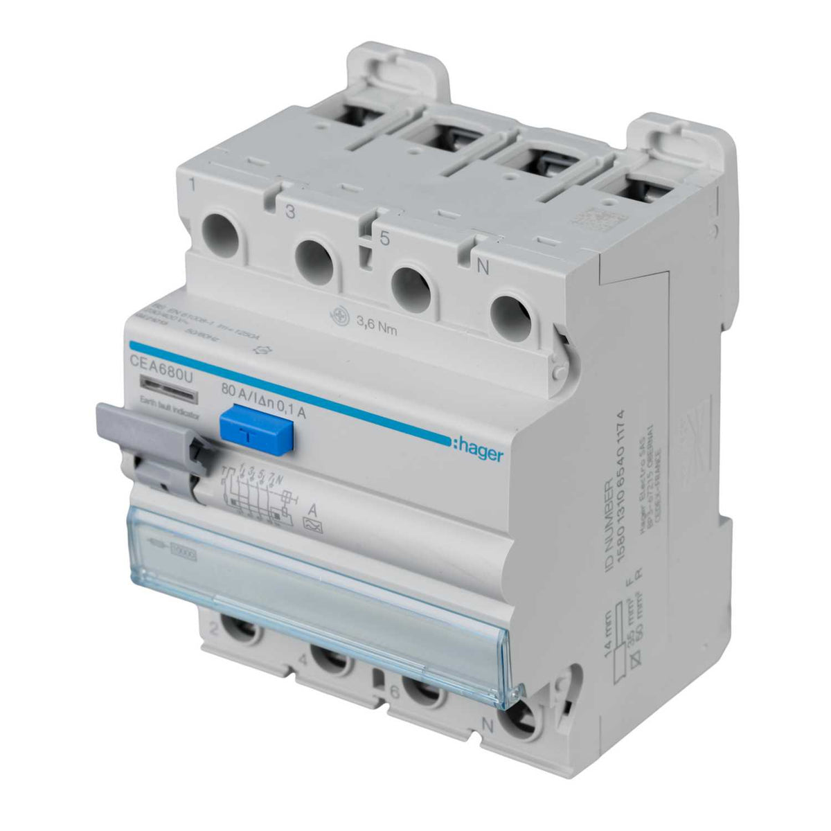 Hager 80A 4 Pole 100mA Type A RCD