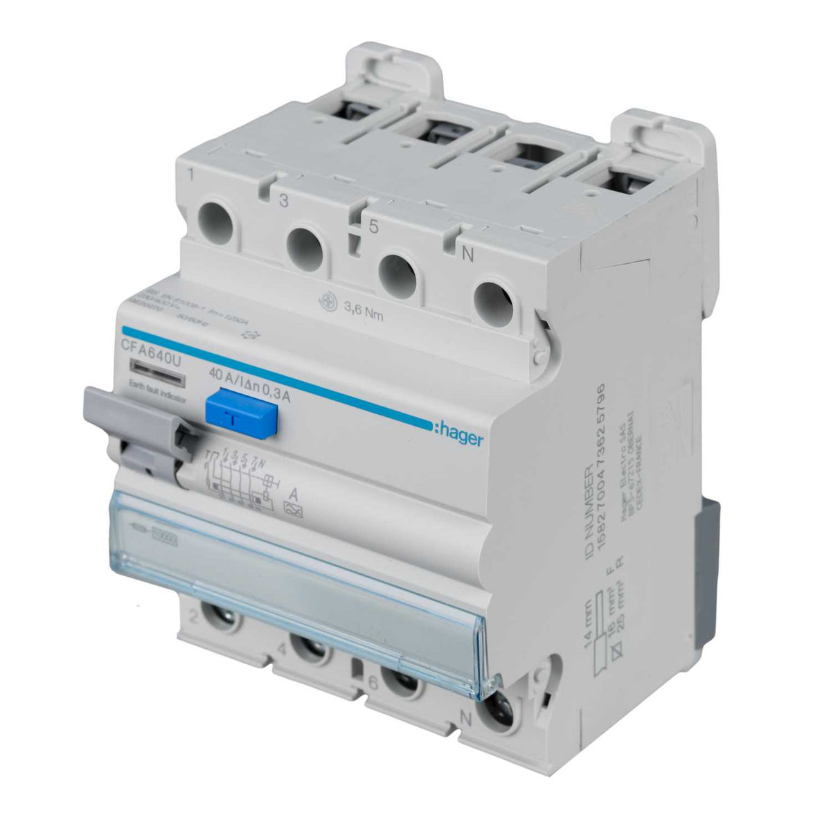 Hager 40A 4 Pole 300mA Type A RCD