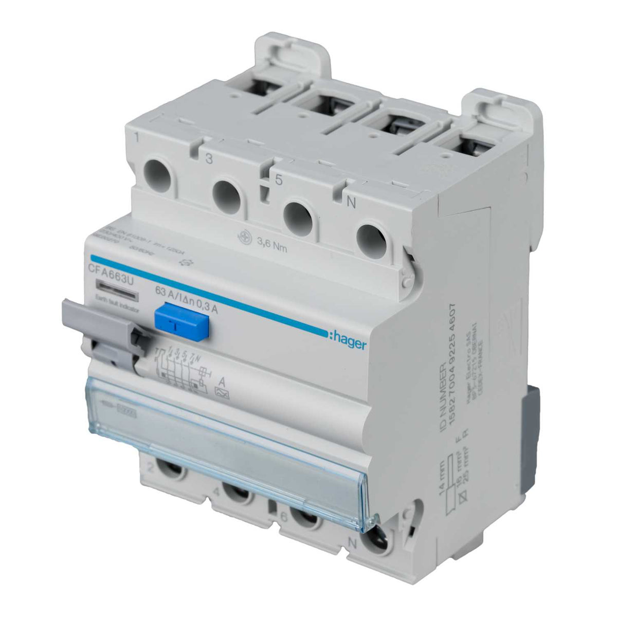 Hager 63A 4 Pole 300mA Type A RCD