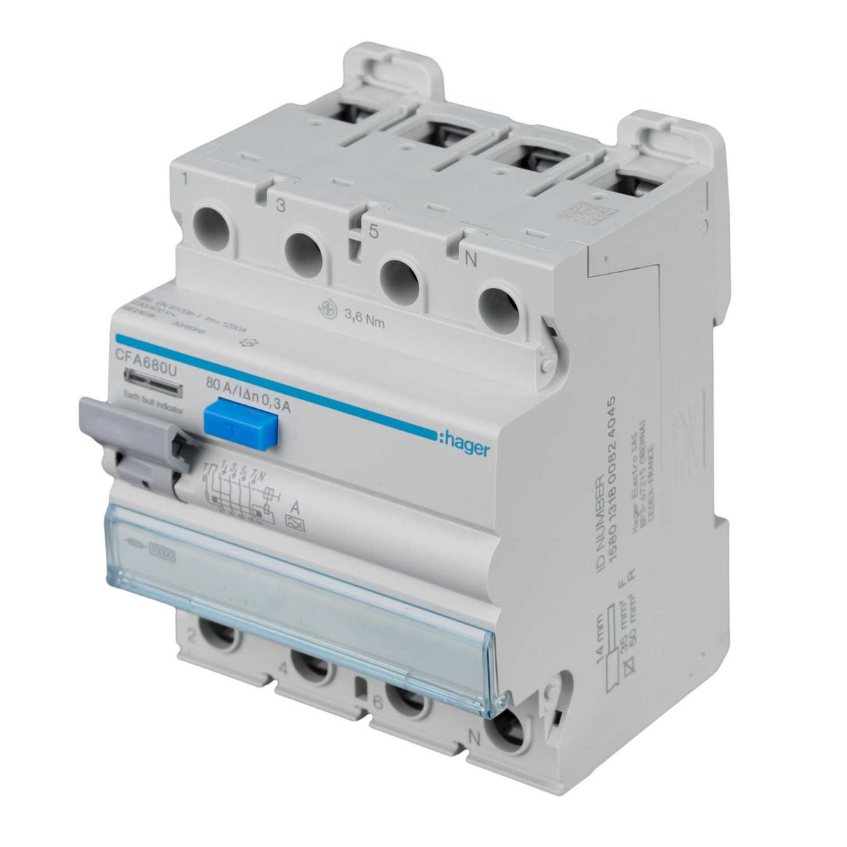 Hager 80A 4 Pole 300mA Type A RCD