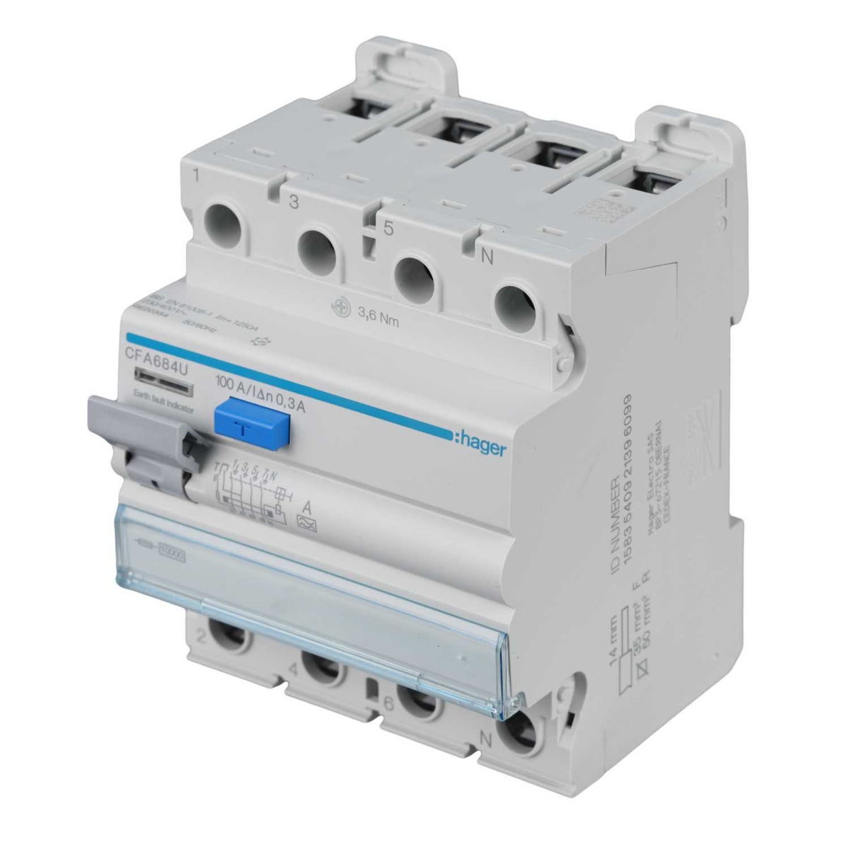 Hager 100A 4 Pole 300mA Type A RCD