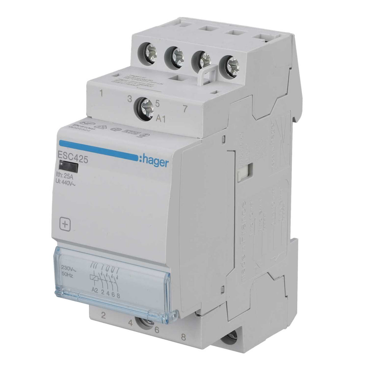Hager 25A 2 Module Contactor 4 NO Contacts