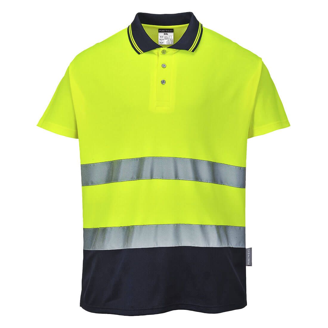 Hi-Vis Cotton Comfort Contrast Polo Shirt S/S , 4XL, R, Yellow/Navy