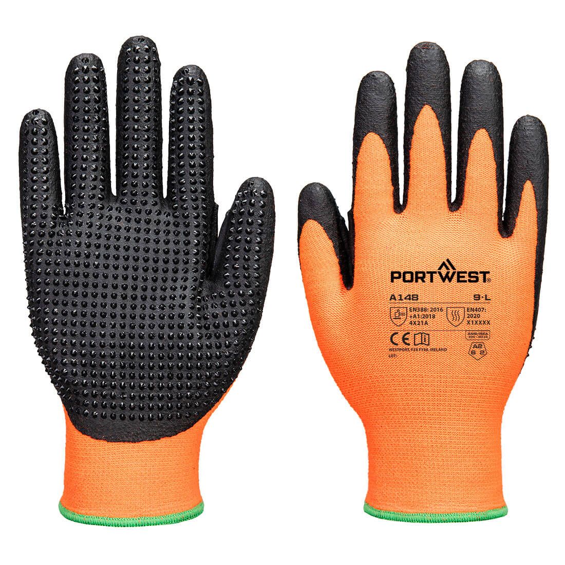 Grip 13 Nitrile High Dotted Glove, L, R, Orange/Black