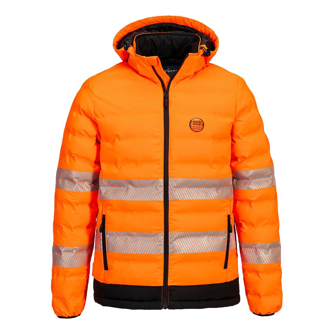 Hi-Vis Ultrasonic Heated Tunnel Jacket, L, R, Orange/Black