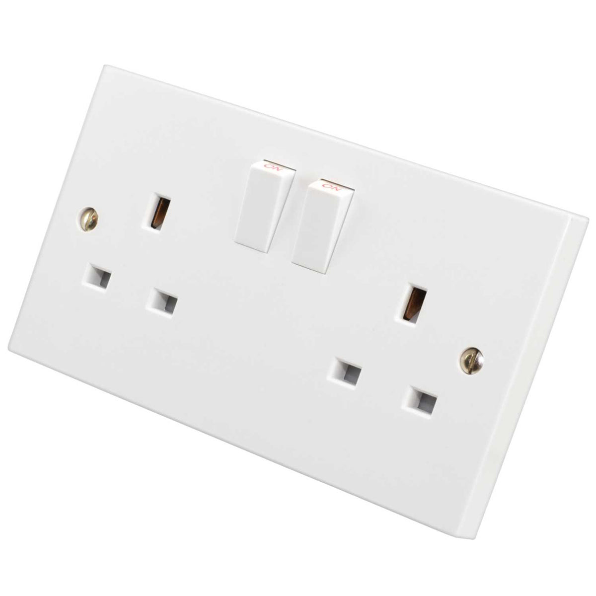 M2 Square 13A 2 Gang Switched Socket White