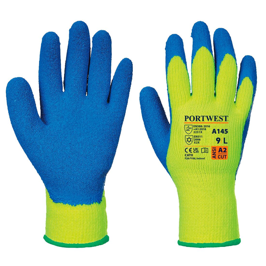 Cold Grip Glove, L, R, Yellow/Blue