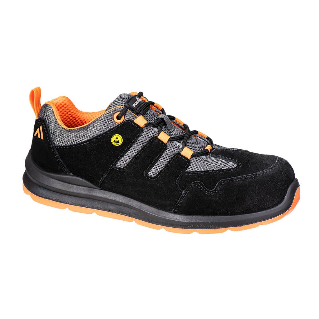 Composite Cow Suede Leather Trainer S1 ESD SR FO, 36, , Black/Orange