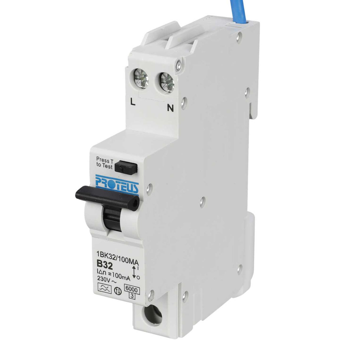 Proteus 32A Double Pole 1 Module Bidirectional B Curve 6kA 100mA Type A Compact Rcbo