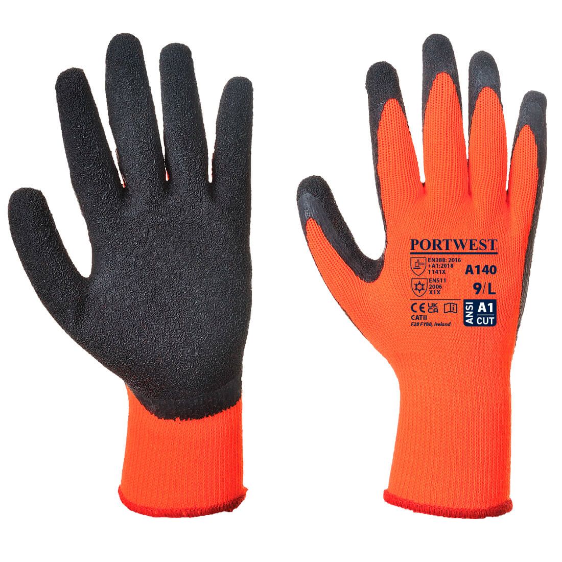 Thermal Grip Glove - Latex, L, , Orange/Black