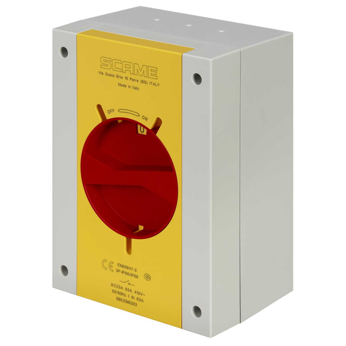 Scame 63A 3 Pole Rotary Isolator Switch IP65