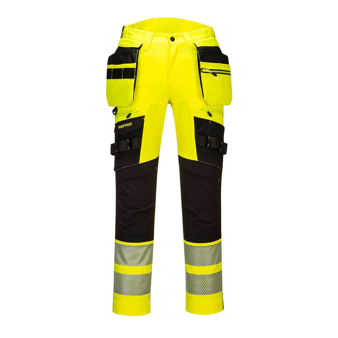 DX4 Hi-Vis Detachable Holster Pocket Trousers, 28, R, Yellow/Black