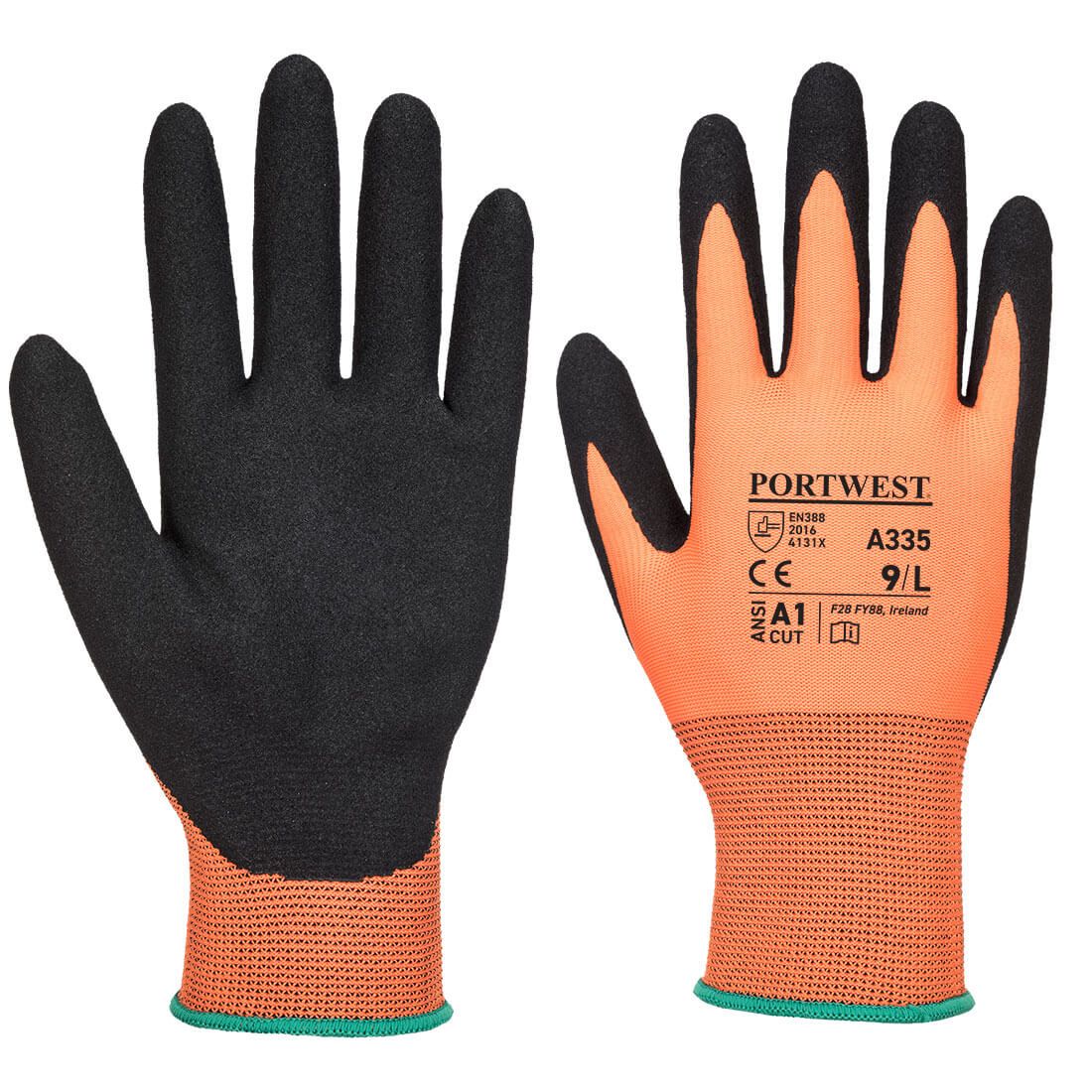 Dermi-Grip NPR15 Nitrile Sandy Glove, L, R, Orange/Black