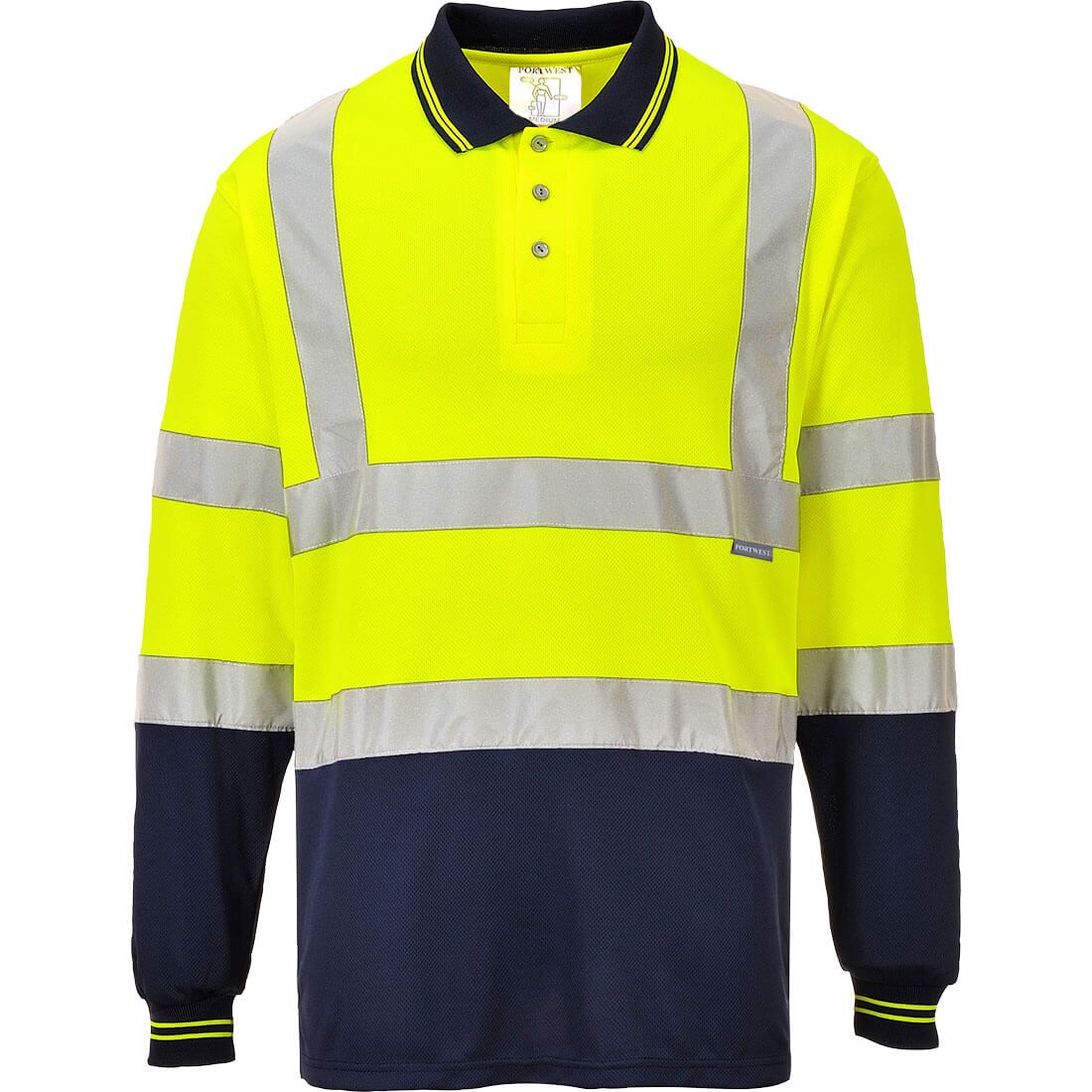 Hi-Vis Contrast Polo Shirt L/S , 4XL, R, Yellow/Navy