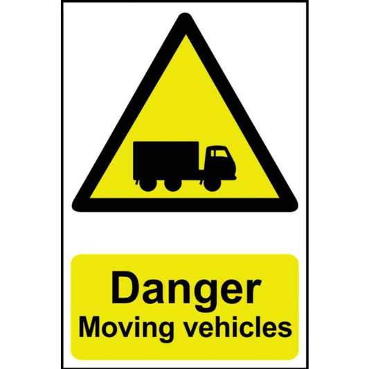 PVC SELF ADH SIGN 400mm WIDE x 600mm DANGER MOVING VEHICLES 4100