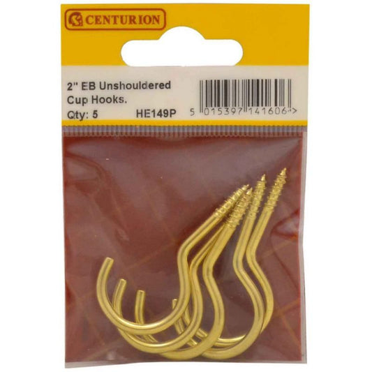 CENTURION HE149P ELECTRO BRASSED 50mm UNSHOULDERED CUP HOOKS PACK 5