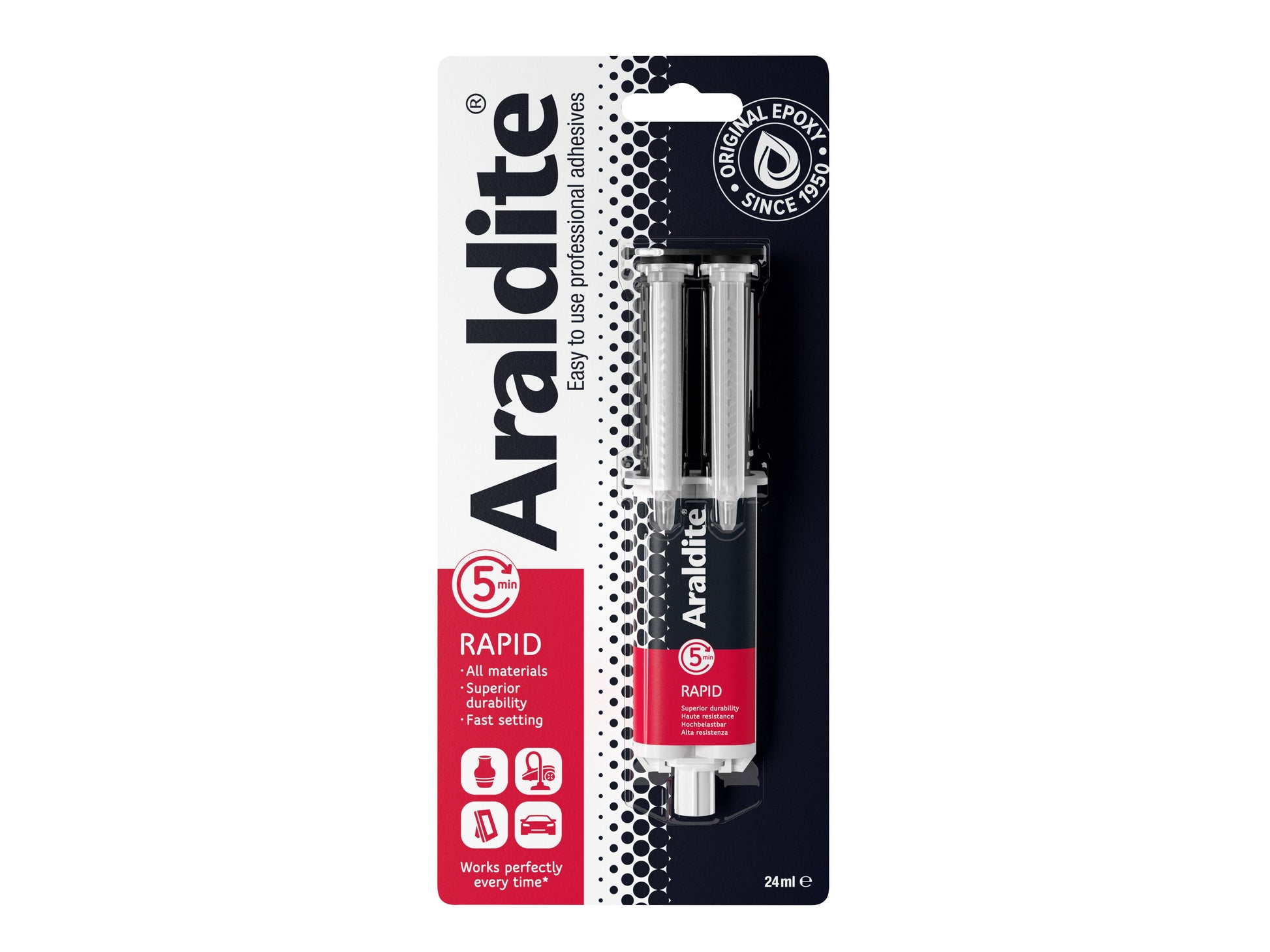 ARALDITE ARA400007 SYRINGE SOLVENT FREE RAPID ADHESIVE GLUE 24ml (PACK 2)