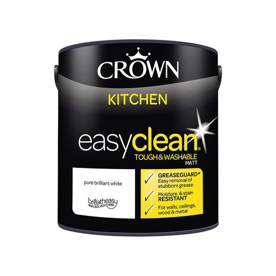 CROWN EASYCLEAN KITCHEN MATT EMULSION 2.5l PURE BRILLIANT WHITE 5095977