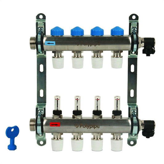 POLYPIPE 3 PORT UNDERFLOOR HEATING MANIFOLD 15mm STAINLESS STEEL PB12753