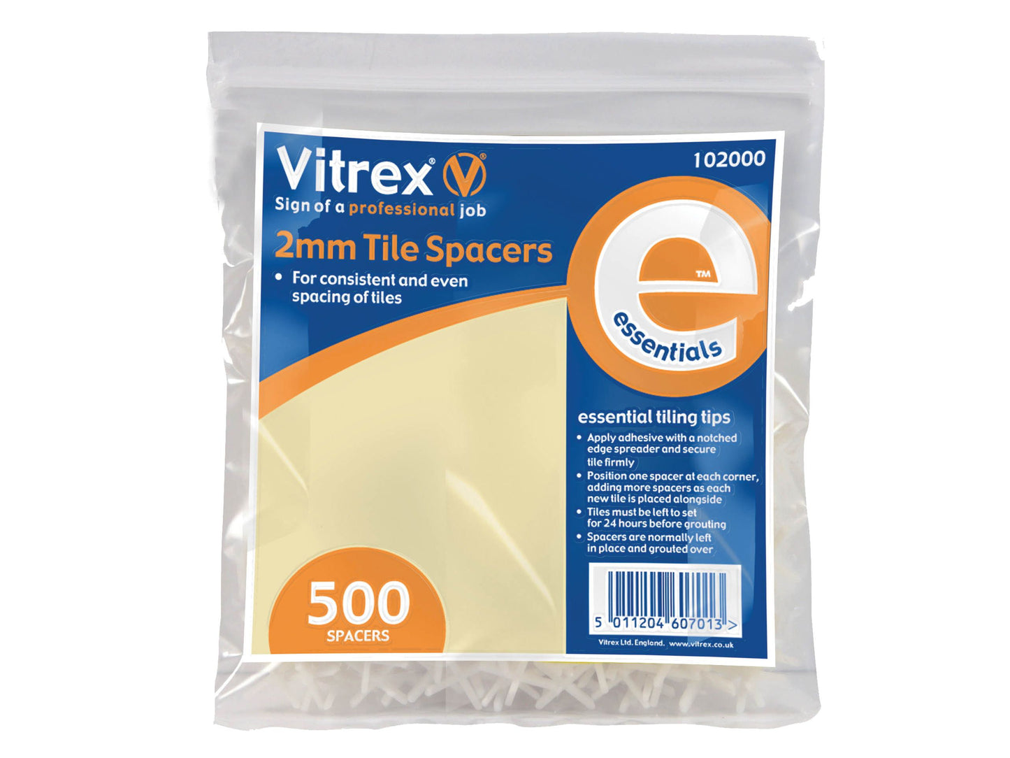 VITREX VIT102000 ESSENTIAL TILE SPACERS 2mm (PACK 500)