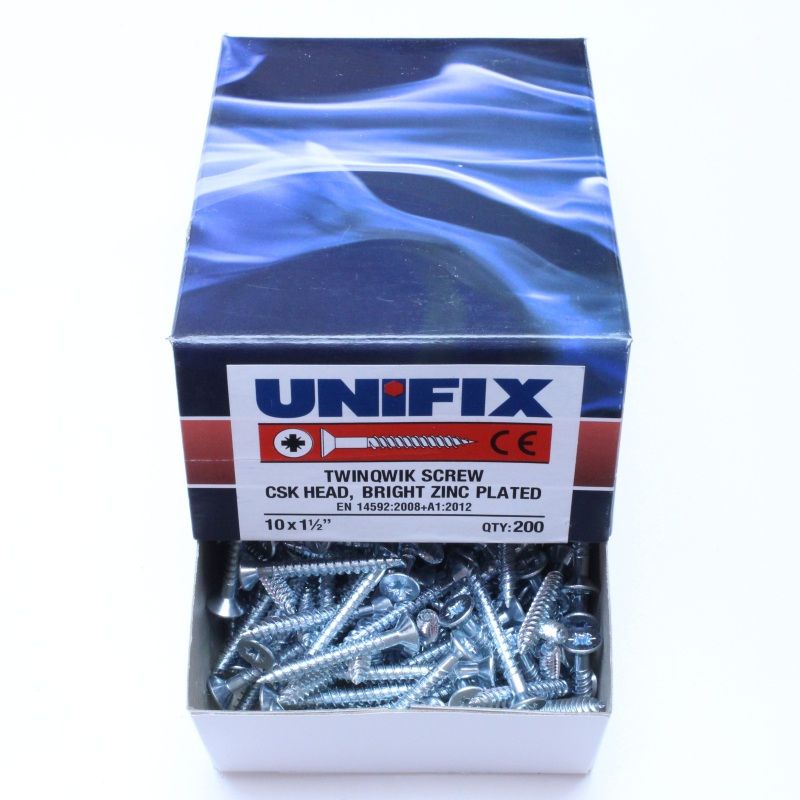 UNIFIX BZP CSK TWINTHREAD WOODSCREWS 10 x 1 BOX BOX 200 OJ077970