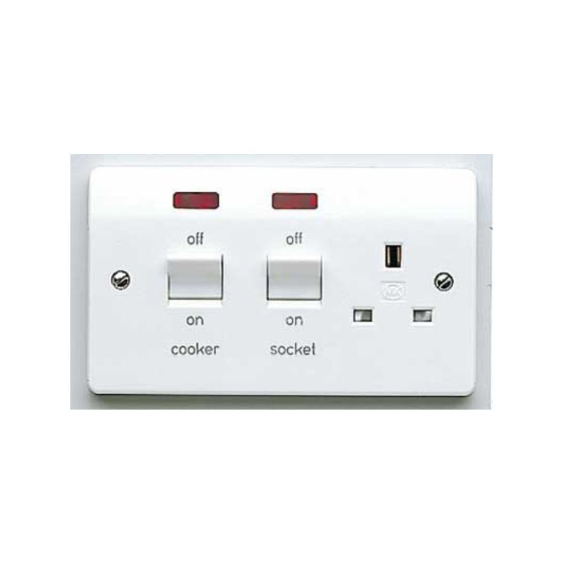 WEW DOUBLE POLE COOKER CONTROL UNIT WITH NEON 45a WHITE K5061WHI