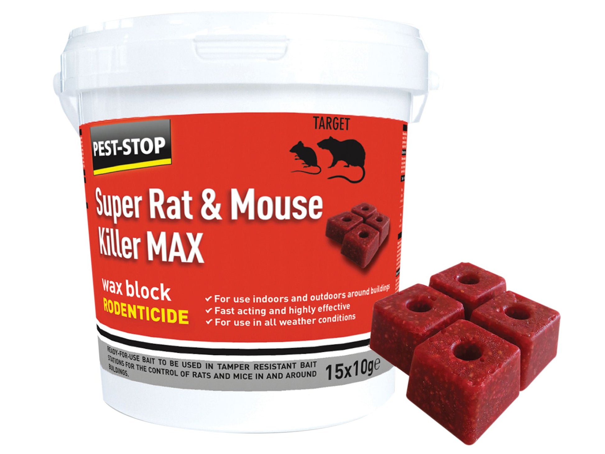 PEST STOP PRCPSWB03 SUPER RAT & MOUSE KILLER MAX WAX BLOCKS (PACK 15)