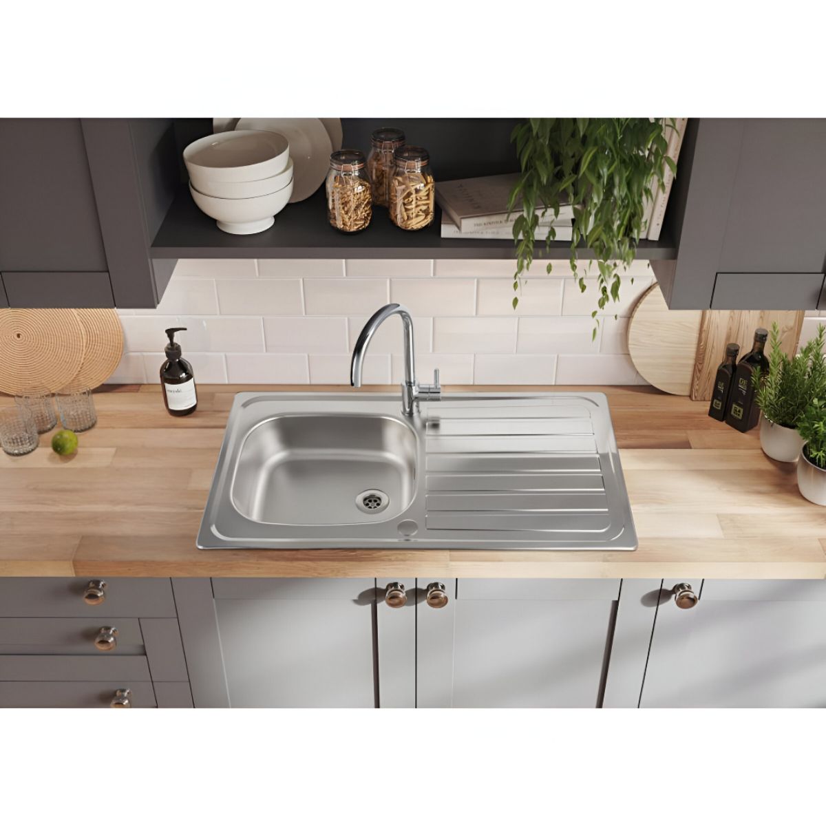 LEISURE LE95R/ LEXIN R/H DRAINER 1 BOWL 2TH SINK 950 x 508mm SATIN STAINLESS STEEL