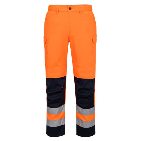 Hi-Vis Mesh Panel Trousers , 28, R, Orange/Navy