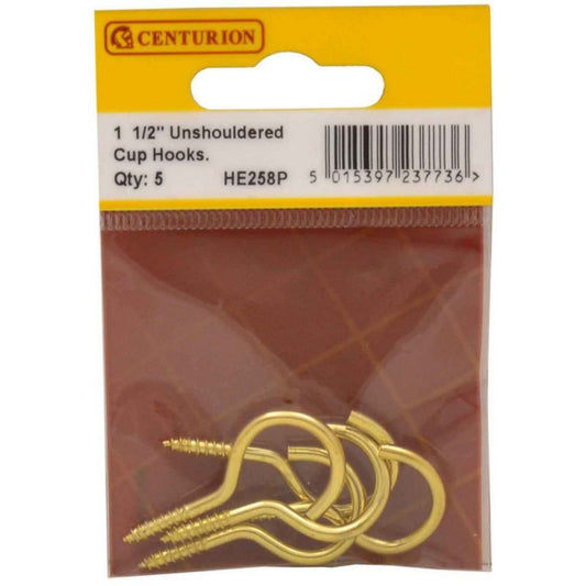 CENTURION HE258P ELECTRO BRASSED 40mm UNSHOULDERED CUP HOOKS PACK 5