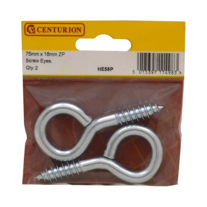 CENTURION HE58P ZINC PLATED 75mm STEEL SCREW EYE PACK 2