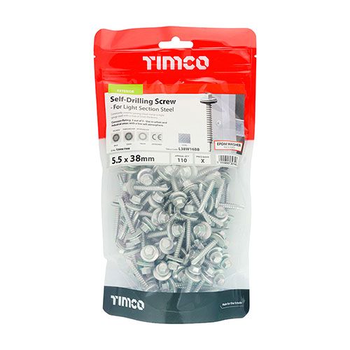 TIMCO SELF DRILLING ROOFING SCREWS WITH WASHERS 5.5 x 38mm (BAG 110) L38W16BB