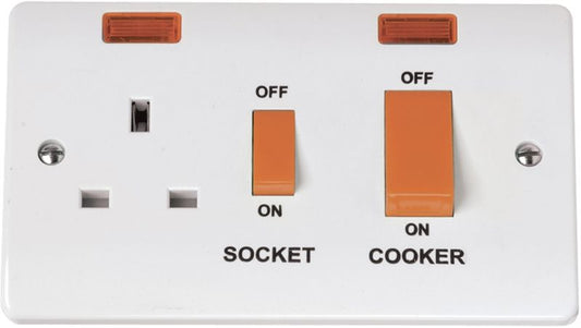 CLICK CMA205 2-POLE COOKER SWITCH SOCKET & NEON 45a 13a