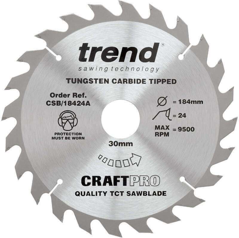 TREND CSB/18424A MEDIUM/COARSE FINISH TCT CIRCULAR SAW BLADE 24TX30X184MM