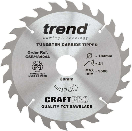 TREND CSB/18424A MEDIUM/COARSE FINISH TCT CIRCULAR SAW BLADE 24TX30X184MM