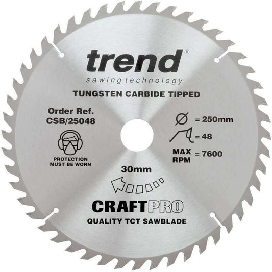 TREND CSB/25048 MEDIUM FINISH TCT CIRCULAR SAW BLADE 48TX30X250MM