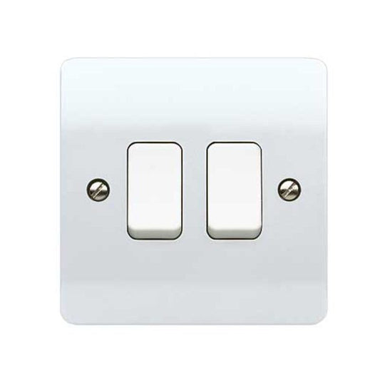 WEW 2-GANG 2-WAY PLATE LIGHT SWITCH 10a WHITE K4872WHI