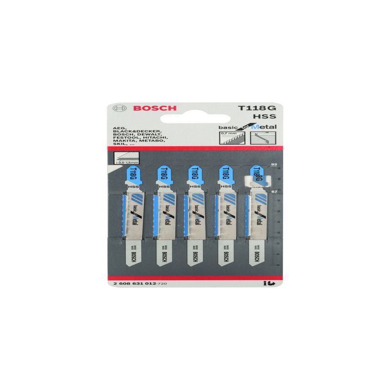 BOSCH 2608631012 PACK OF 5 T118G METAL CUT JIGSAW BLADES 0.5-1.5mm